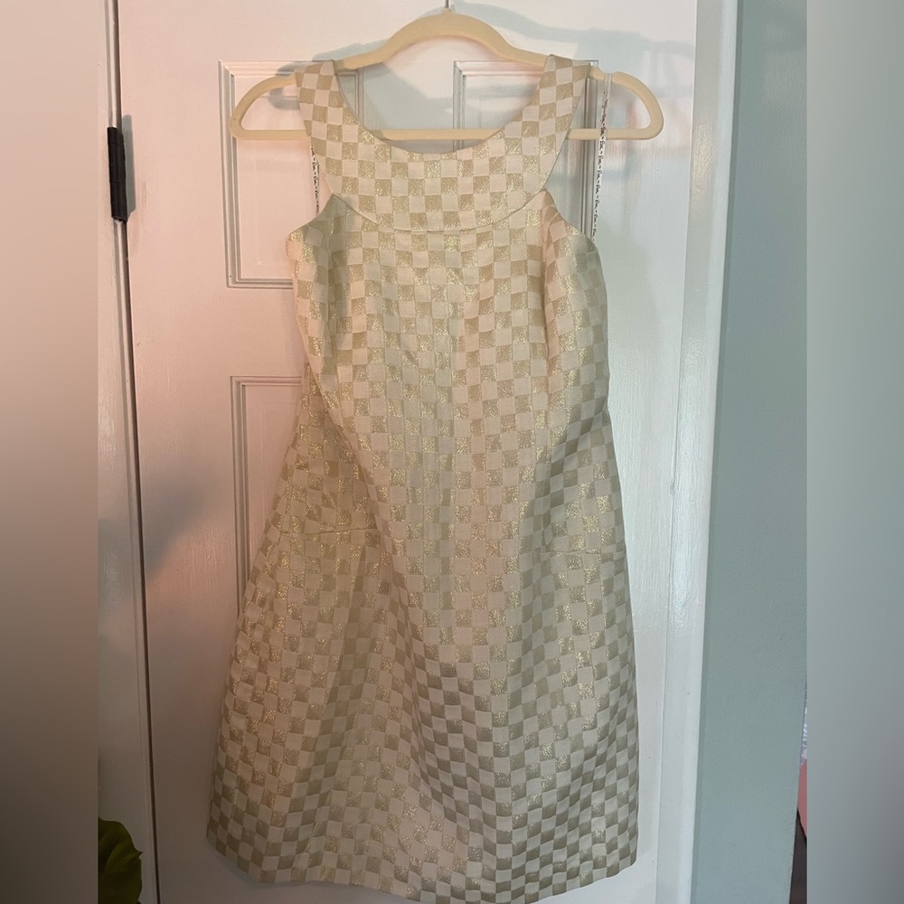 Lilly Pulitzer Cream and Gold Cocktail Dress, Exposed Zipper
